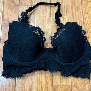 Black Lace Halter-Back Plunge Bra